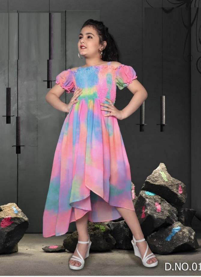 Arya GINNI Latest Designer Heavy One pis Style fancy Party Wear Georgette Digital print And Kansai Elastic Work Children Wear Collection